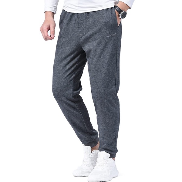 Zoulee Classic Drawstring-Waist Zipper Logo Jogger Pants with Zipper Fly