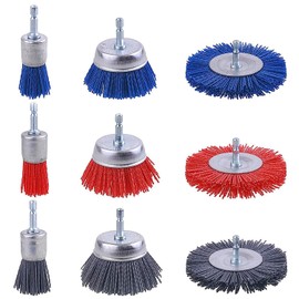 9 Pieces Grinding Attachment for Drill, Nylon Brush with 1/4 Inch Hex Shank, Cup Brushes Grinding Wire, Sanding Brush Set for Drill to Remove Rust/Corrosion/Paint (Nylon Brush)