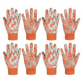 HANDLANDY 4 pares de guantes de jardinería para mujer, guantes de algodón suave con puntos de PVC, guantes de trabajo florales para patio | Ladies Cot