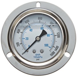 PIC Gauge 204L-204CC 2" Dial, 30/0/30 psi Range, 1/4" Male NPT Connection Size, Front Flanged Panel Mount Glycerine Filled Pressure Gauge with a Stainless Steel Case, Brass Internals, Stainless Steel Bezel, and Polycarbonate Lens
