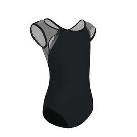 HIPPOSEUS Ballet Leotards for Girls Toddler Mesh Cap Sleeve Dance Leotard Gymnastics Outfits with Hollow Back,XM02-Black, 6-8Years