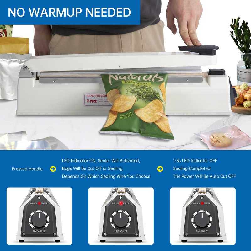 R-PACK Impulse Heat Sealer with Hot Cutting Wire, Heavy-Duty Bag