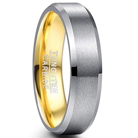 NUNCAD Tungsten Ring 4 mm / 6 mm / 8 mm Brushed Silver / Black / Gold-Plated Sizes M to Z Available, Tungsten