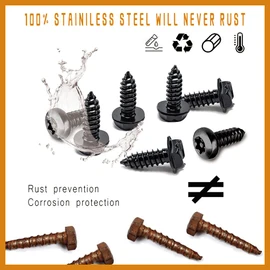 4 Set Black Anti Theft License Plate Screws Kits, Rustproof Stainless Steel Car Tag Plate Mounting Hardware, M6 (1/4") Tamper Proof Screws for Front Rear Frame Holder Mounting (Black)