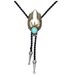 COOLLA Bolo Tie Cowboy Neckties Leather Choker Necklace Vintage Turquoise Pendant for Women,Men (Bronze Necklace)