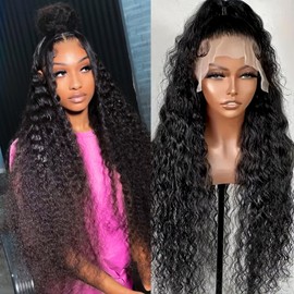 ADESORAES 360 Glueless Drawstring Wig Human Hair 22 Inch Pre Plucked Hidden Strap 360 Water Wave Lace Front Wigs,180% Density Curly Wet and Wavy HD Full 360 Lace Frontal Human Hair Wig