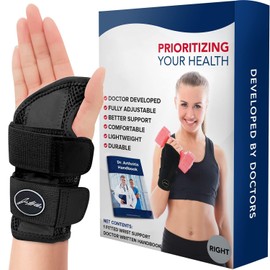 Doctors Designed Wrist Splint, Perfect Fit Bandage Wrist Tendonitis / Carpal Tunnel Syndrome Splint / Adjustable Wrist Support [Single Piece, Black, Right]