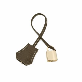 M-ioi-M Genuine Leather Key Clochette Bag Charms, Bell Shaped Key Holder Purse Pendant Ornament, Deco Keychain, Accessories Replacement for Luxury Designer Handbags (Khaki Brown + light gold padlock)