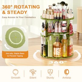 Auxmir Make Up Organizer mit 9 Einstellbaren Stufen, 360° Drehbar Schminktisch Kosmetik Organizer, Extra Größer Verbessert Schmink Organizer Skincare für Dresser Schlafzimmer Badezimmer, Grün
