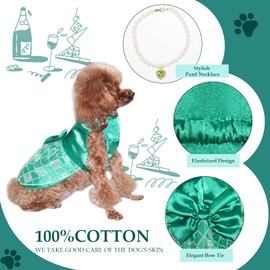 Topkins Dog Dresses, Breathable Dog Dress for Medium Small Dog, Pet Silk Dress with Pearl Necklace, Doggy Party Dress with Sequin, Summer Dog Custome, Cat Apparel, Green L