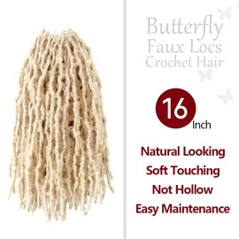 NISEYO NU Short Pre-looped Butterfly Locs Crochet Hair 16 Inch 8 Packs Light Weight & Soft Distressed Locs, 613#(Blonde)