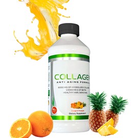 Liquid Collagen for Women & Men-Pine'O'Range Flavored Premium Grade 10000 mcg Biotin+8000 mg of Hydrolyzed Collagen for Radiant Skin Glow,Anti-Aging,Hair Growth & Nice Nails.16 fl oz-Made in USA