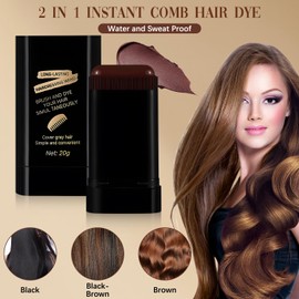 2PCS Safe and Convenient Comb Hair Dye, Waterproof and Sweat-Proof Hair Dye Stick, Portable Color Touch-Up Hair Sticks With Comb, Cover Gray Hair Color Correction Sticks for Unisex (01# Black)