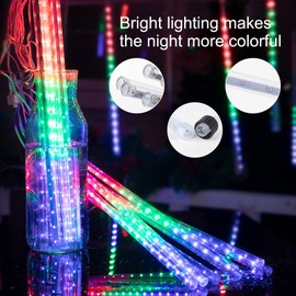 Meteor Shower Lights Outdoor, 16 Inches 16 Tubes 576 LED Icicle Lights, Waterproof Meteor Christmas Lights, Hanging Falling Rain Lights for Tree Holiday Party Christmas Decor, Multicolor