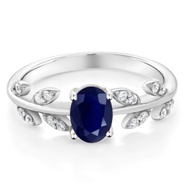 Gem Stone King 925 Sterling Silver Blue Sapphire Women's Olive Vine Women's Ring (1.23 Cttw, Oval 7X5MM, Gemstone Birthstone, Available 5,6,7,8,9) (Size 7)