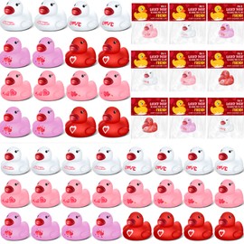 Sotiff 48 Sets Valentine's Day Mini Rubber Ducks for Adult Gift Novelty Valentines Love Heart Duckies with Valentine's Day Cards for Gifts
