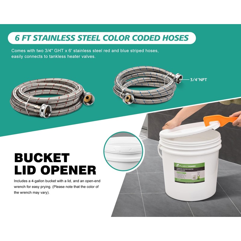 FLUENTPOWER Tankless Water Heater Descaling Flush Kit, Includes 1/4HP Submersible