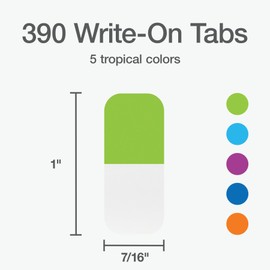 Redi-Tag Write-On Tabs, Permanent Adhesive Index Tabs, Tropical Colors: Purple, Green, Blue, Dark Blue, Orange, 1" x 7/16", 390 Pack (1009305)