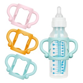 Aolso Silicone Baby Bottle Handles, 3PCS Bottle Handles, Baby Bottle Handles has Easy Grip Handles, Bottle Handles for 2.25" Diameter Baby Bottles and Straw Bottles(Pink/Orange/Blue)