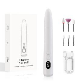 BELRIGO Beginner Nail Drill Kit (Ideal for Nail Beginners!) – Easy & Gentle Practice for Home Learning, 5 Adjustable Speeds with LED Light, Cordless Rechargeable, Lightweight Grip (White)