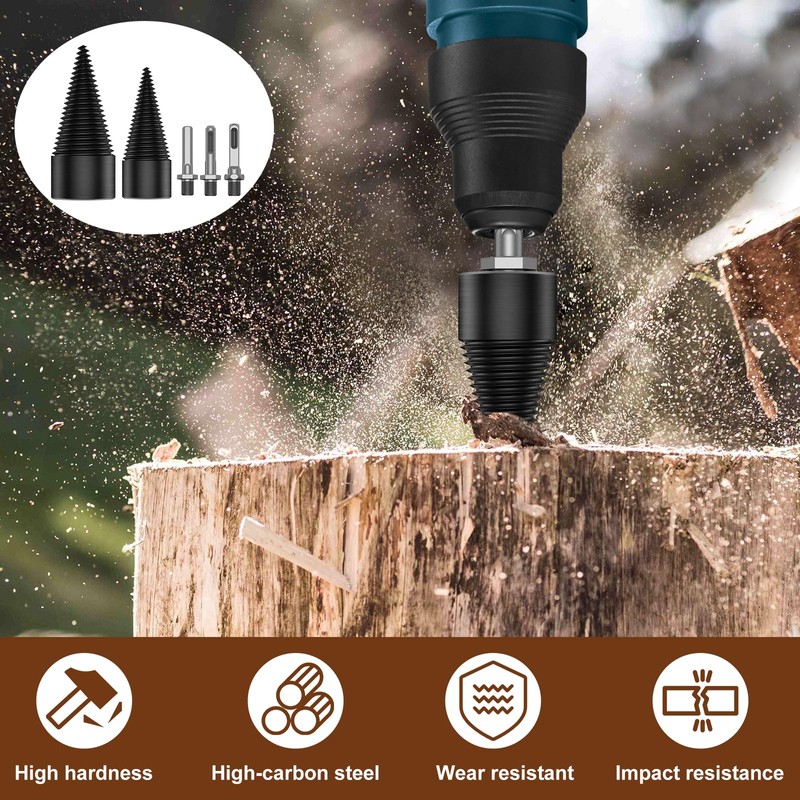 Firewood Log Splitter, 2pcs Easy Split Drill Bit Wood Splitter
