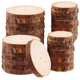 MUKLEI 32 Pack 6-7cm/8-10cm Natural Wood Slices, No Hole Wooden Log Slices, Unfinished Log Wooden Circles Wood Discs for Arts, DIY Crafts, Christmas Ornaments, Wedding Decoration, Wood Coasters