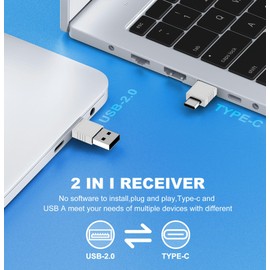 DINOSTRIKE White Presentation Clicker with Air Mouse Control, USB Type C Wireless Presenter Remote Clicker for Powerpoints Slide RF 2.4GZ Slide Advancer for Computer Laptop Mac