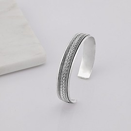 Treasure Bay Mens Solid 925 Sterling Silver Bangle Bracelet (Silver, One Size), Sterling Silver, Without Stone