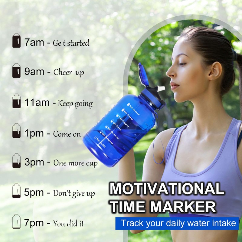 GIFUBOWA 2l Water Bottle with Straw Leak-Proof Motivational Time Marker