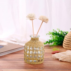 Flower Vases with Rattan Cover, Straw Woven Glass Vase, Rattan Woven Vase Decorative, Glass Flower Vase, Boho Glass Flower Vase, Vase for Home Flower Arrangement Table Decoration, 5.3''X3.5'',B Style
