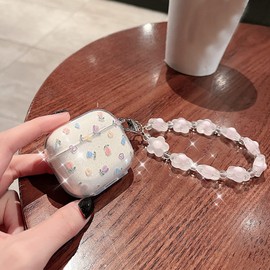 Srddty Compatible with AirPods 3rd Generation Case Cute Clear Glitter, Shockproof Soft TPU Protective Airpod 3 Case Cover for Girls Women with Keychain Designed for AirPod 3rd Gen 2021, Flower