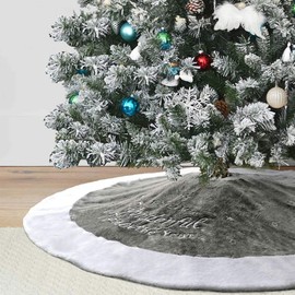 Dremisland 36" Luxury Faux Fur Christmas Tree Skirt with Snowflake Double Layers Soft Tree Skirt Xmas Holiday Party Decoration - Grey (Grey, 36inch/90cm)