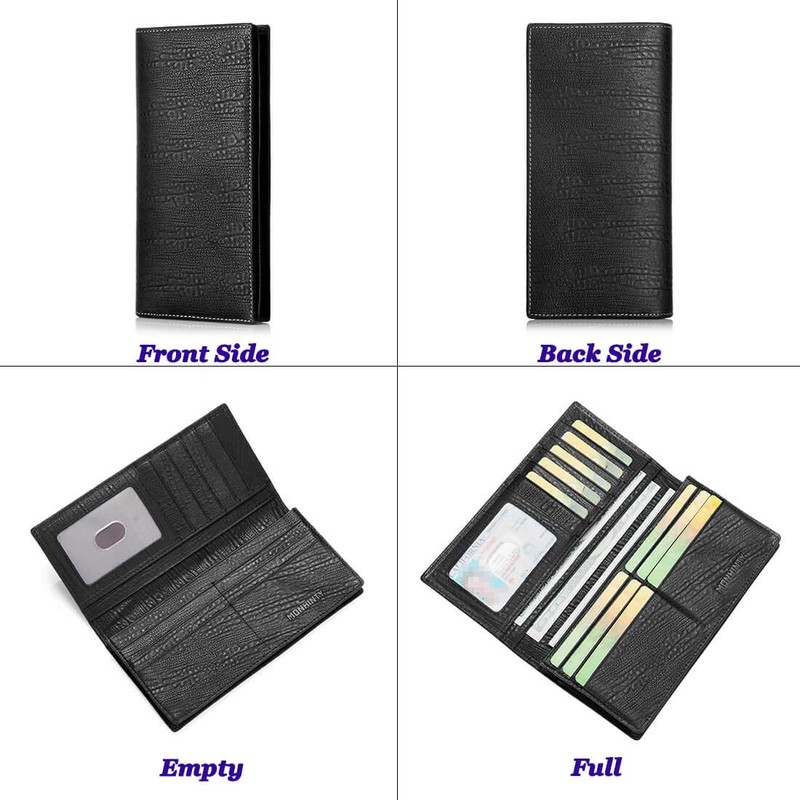 monhinty Men's Genuine Leather Multi-Card Long Bifold Wallet for Checkbook