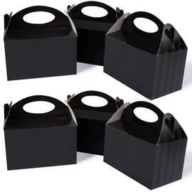 Happyhiram Black 25 CT 6 Inch Candy Boxes Party Favors Stripes Paper Cookie Gift Bags with Handles Gable Boxes Goodie Snack Bags for Graduation Birthday Party