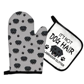 Mingnei Labrador Retriever Dog Oven Mitts and Pot Holders Sets, Labrador Retriever Kitchen, Black Lab Heat Resistant Potholder Kitchen Decor for Women Cooking BBQ,It’s Labrador Glitter Oven Glove Set