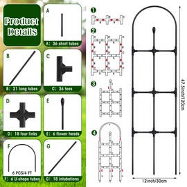 meekoo 6 Packs 4 Feet U Shape Metal Garden Trellis for Climbing Plants, Plant Trellis Adjustable Plant Flowers Garden Support for Vegetables, Cucumber, Tomato, Potted Plants, Indoor Outdoor(Black)