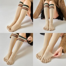 Pursuestar Cotton Long Five Finger Toe Socks Knee High Elastic Thick Seperated Socks Leg Warmers for Women Girls