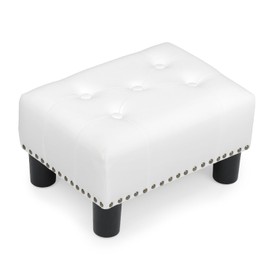 Athena Collection Small Ottoman, Leather Upholstered Foot Stool with Rectangular Foot Rest, Mini Ottoman with Legs & Nailhead Trim, White