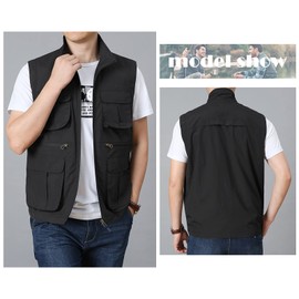 Panegy Men's Breathable Soft Lightweight Utility Fifhing Vest Outdoor Work Hiking Hunting Sleeveless Vest Jacket Quick Dry Vest for Summer Plus Size Black 3XL