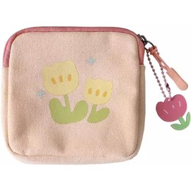 Bolsa De Almacenamiento De Toallas Sanitarias Feme Monedero de niña linda Bolsa cuadrada de flores simple(Pink)