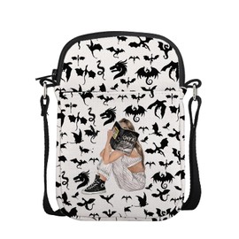 POFULL Romantasy Fantasy Book Lover Gift Bookish Merch Dragon Rider Crossbody Bag (Dragon and girl)