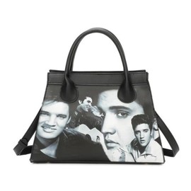 Kitise Ladies Elvis Print Faux Leather Dual Top Handle Tote Bag Shoulder Handbag Crossbody Strap For Women-P3-BK