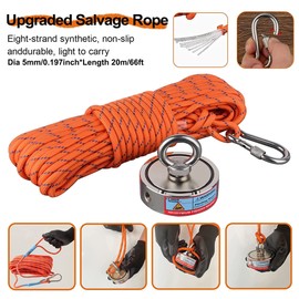 ULIBERMAGNET Super Strong Double-Sided Fishing Magnet, Combined with 320 kg N52 Rope, Starter Set, Claw Hook and Neodymium Magnet, Used for Magnetic Fishing and Underwater Treasure Hunting