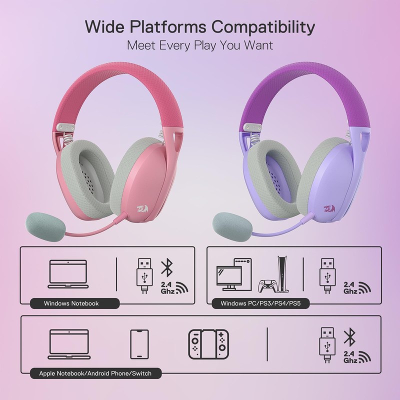 Redragon Audífonos Gamer H848 Ire Pro Bluetooth, Rosa