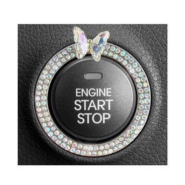 ZNDAW Butterfly Bling Ring Emblem, Crystal Double Rhinestone Engine Start Stop Decoration, Sparkling Push to Start Button Cover Key Ignition & Knob Ring Decal for Women (AB)