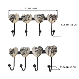 Banllis Coat Rack Wall Mounted with 4 Hook, Heart Glass Finishes Animal Pattern Elephant Lion Zebra Leopard Decorative Wall Hooks for Entryway Hanging Hat, Key, Towel, Purse and Bag - Metal