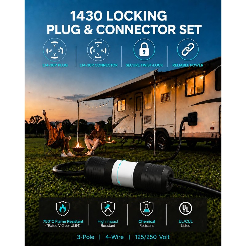 Yomiuwo 1 Pack NEMA L14‑30P Locking Plug 30 Amp Male 30A