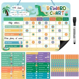 Reward Chart for Kids, Dinosaur Magnetic Behavior Chart for Kids at Home with 26 Chore Charts, 120 Magnetic Star Stickers Dry Erase Responsibility Chart for Toddlers Potty Training