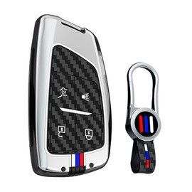 ontto luminous car key fob cover fit for Chevy Silverado 1500 Traverse Equinox for GMC Sierra 1500 2500HD 3500HD 2022-2025 key holder Metal Shell case keyring keychain Accessories 4 buttons Silver