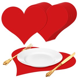 Whaline 50 Pack Heart Shape Paper Placemats Valentine’s Day Place Mats Red Love Heart Disposable Decorative Table Mats for Tableware Decor Party Supplies, 13 x 11 Inch